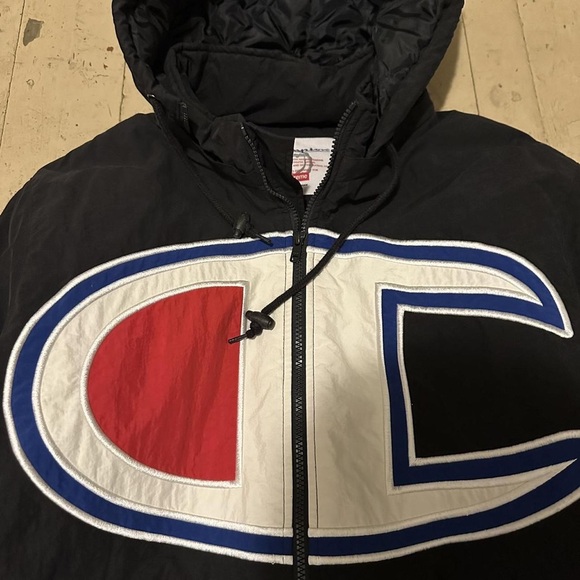 Champion Black Windbreaker with Red and White Logo - Picture 3 of 5